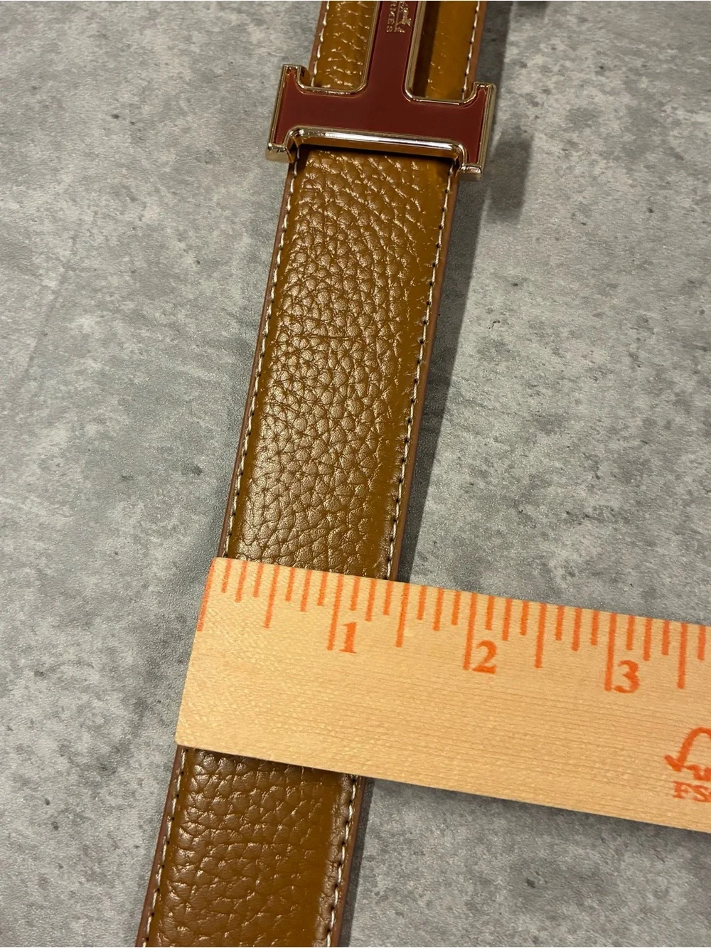 Men's Reversible Leather Belt in Cognac Tan Gold Brown Metal H Buckle